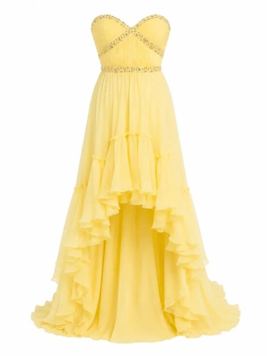 Mac Duggal Dresses & Skirts - Mac Duggal Elegant Lemon Yellow Beaded High-Low Ruffle Gown NWT